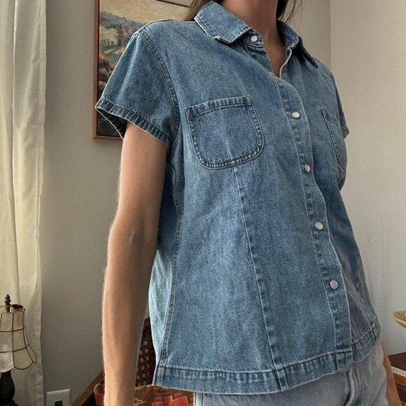 Vintage Lee denim blue button up shirt sleeved shirt - Picture 3 of 5